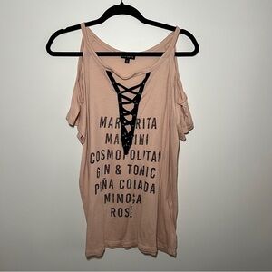 Express Lace-Up Graphic Cold Shoulder Top Size L